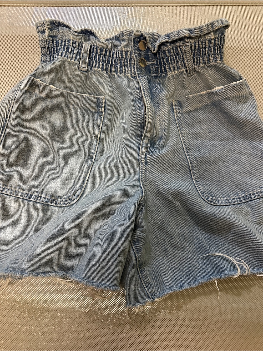 Zara Light Blue Paperbag-Waist Denim Shorts